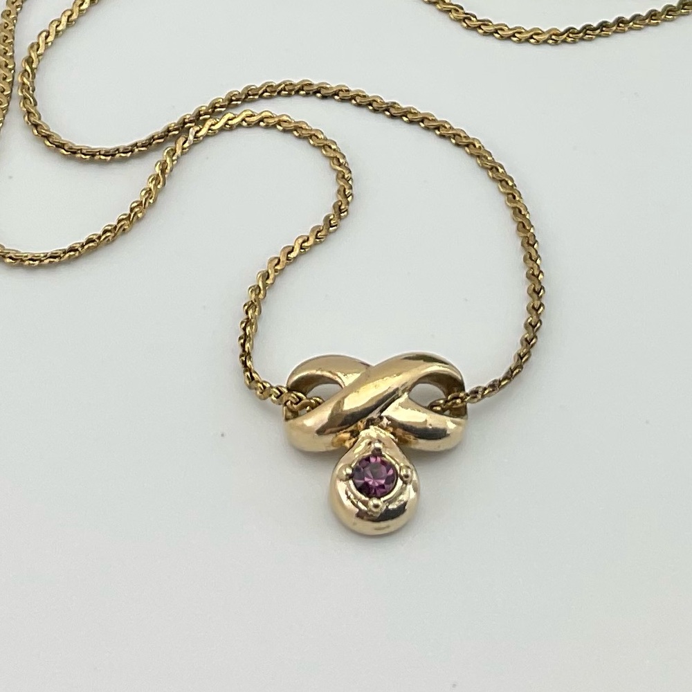 Vtg Amethyst Glass Slide Pendant, February Birthstone, Gold Plate